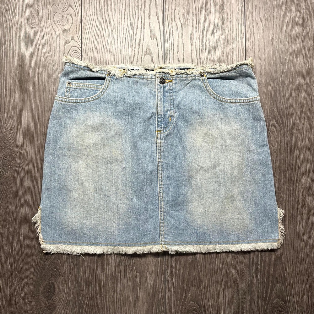 Vintage SO GSJC Denim Mini Skirt Y2k 34 x 16 Cute Pixie Bratz Summer Raw Edge